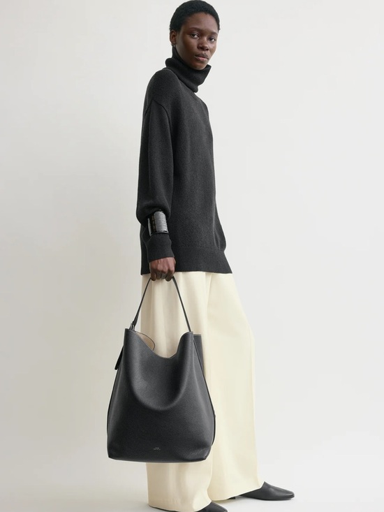 Toteme Black Pebbled Leather Hobo Bag - Picture 3 of 14